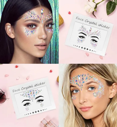 Miniatura 3 de iMethod Joyas faciales y purpurina corporal – Gemas faciales, joyas de cara de sirena para pegar, purpurina cosmética holográfica, para disfraces