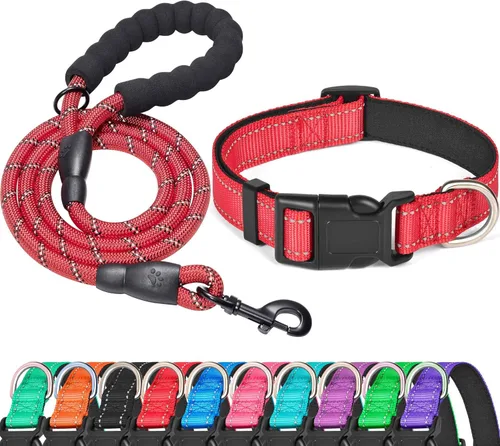 Miniatura 7 de Ladoogo Collar reflectante para perro acolchado con neopreno suave, collares de nailon transpirables y ajustables para perros pequeños, medianos