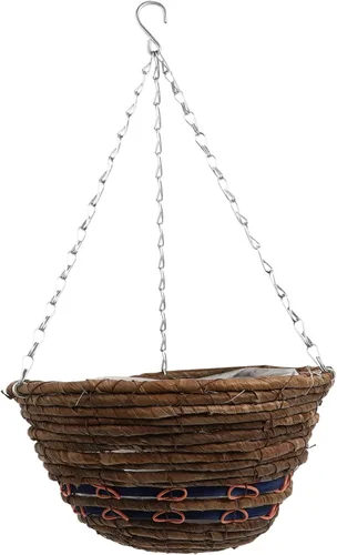 Willow - Cesta de flores colgante tejida de 12 pulgadas, redonda de ratán natural con cadenas de metal para montaje en pared y techo, almacenamiento