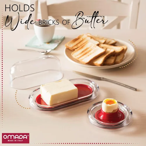 Miniatura 2 de Omada Mantequillera cubierta de acrílico: recipiente grande transparente y blanco para mantequilla y queso crema, plato de mantequilla europeo apto