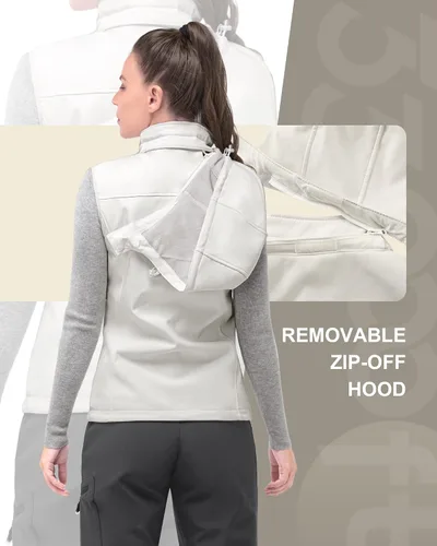 Miniatura 2 de 33,000ft Chaleco ligero con capucha para mujer, forro polar, resistente al viento, con cremallera, sin mangas, para senderismo, golf, correr