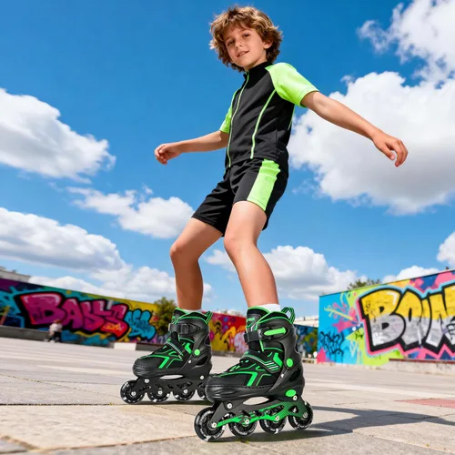 Miniatura 6 de 2PM SPORTS - Patines en línea ajustables Torinx verde para niños, patines divertidos para principiantes para niños, jóvenes, niñas, hombres
