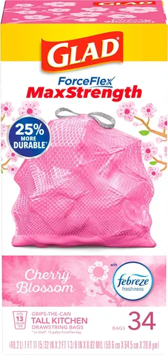 Miniatura 10 de Glad - Bolsas de basura altas para cocina ForceFlex MaxStrength, 13 galones, flor de cerezo, 34 unidades (el embalaje puede variar)