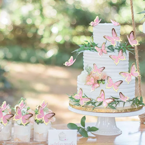 Miniatura 3 de Ercadio Paquete de 30 adornos de mariposa 3D para tartas – Mezcla de mariposas rosadas, impermeables, para baby shower, cumpleaños, boda, fiesta