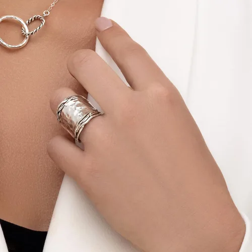 Miniatura 2 de JEAN RACHEL JEWELRY Anillo de plata de ley 925, aspecto antiguo, hipoalergénico, sin níquel ni plomo, colección de diseñador artesanal hecha a mano