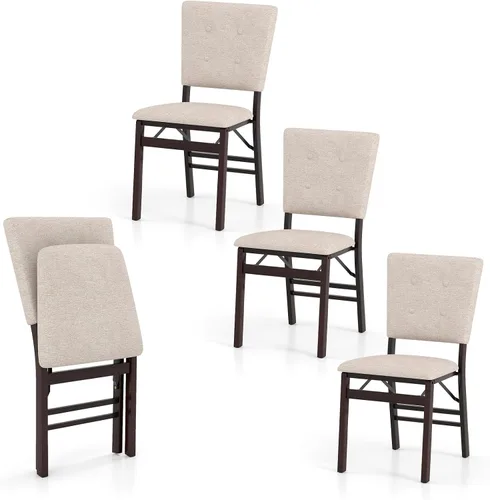 Miniatura 10 de Giantex - Juego de 2 sillas de comedor plegables, silla de cocina sin brazos con asiento acolchado y respaldo inclinable, patas de madera de goma