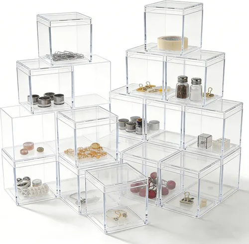 Miniatura 20 de KissYou Caja de acrílico para caramelos, cajas de exhibición transparentes con tapa de plástico pequeño, cubo cuadrado de plástico, caja