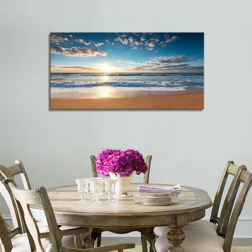 Miniatura 7 de YYYYHPP YP1950 - Lienzo decorativo para pared, diseño de playa con salida del sol sobre el mar tropical, para decoración del hogar, estirado