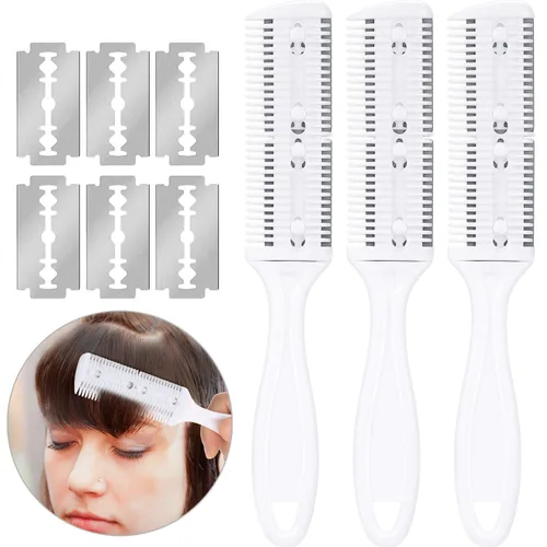 Miniatura 9 de Maitys 3 Piezas Peine Navaja de Corte de Cabello Peine de Corte de Cabello con 12 Cuchillas de Repuesto Moldeador de Doble Filo para Salón y Hogar