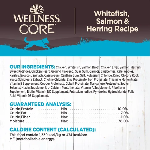 Miniatura 5 de Wellness CORE Alimento húmedo natural sin granos para perros enlatado, pescado blanco, salmón y arenque, lata de 12.5 onzas (paquete de 12)