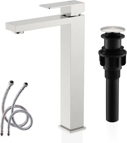 KENES LJ-9031A - Grifo de fregadero de níquel cepillado con manguera de suministro de agua y desagüe de fregadero desplegable