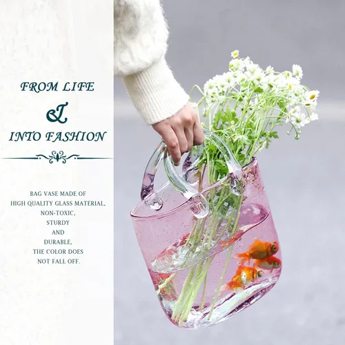 Miniatura 3 de Jarrón de cristal para flores, jarrón único con cuenco de peces de burbujas, hecho a mano, florero de vidrio transparente para pecera, decoración