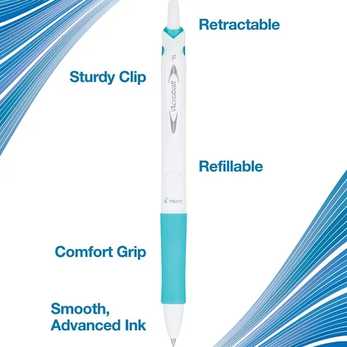 Miniatura 4 de PILOT Acroball PureWhite - Bolígrafos recargables y retráctiles de tinta avanzada con detalles surtidos, punta fina, tinta negra, paquete de 14