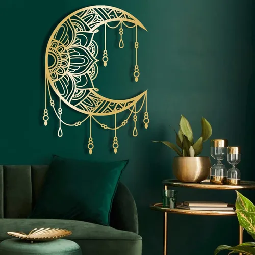 UGJSH Arte de pared de metal, luna creciente de metal, 17 x 24 pulgadas, dorado, arte de pared para decoración del hogar
