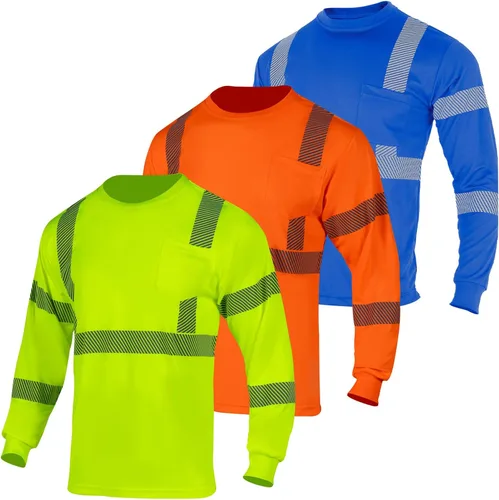 Miniatura 9 de FONIRRA Hi Vis - Camisetas de seguridad con bolsillo para hombre, manga larga, reflectante, ANSI Clase 2, para trabajo
