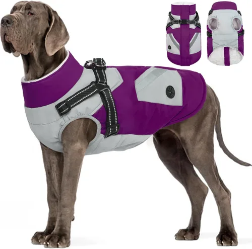 Miniatura 20 de FUAMEY Chaquetas de invierno para perros pequeños, abrigo para perros con arnés incorporado, trajes de nieve impermeables para perros, chaqueta