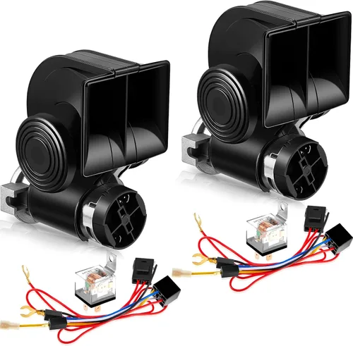 Tallew Paquete de 2 bocinas de aire de 12 V para camiones, bocina eléctrica fuerte de 150 dB para tren de coche con arnés de relé para vehículos,