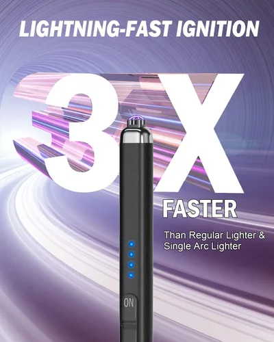 Miniatura 3 de FUKKUDA Encendedor Eléctrico de Vela de Doble Arco Mejorado - Recargable por USB, Resistente al Viento, Sin Llama, Ideal Relleno de Calcetín Negro