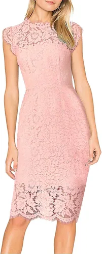 Miniatura 2 de Merokeety - Vestido elegante floral con encaje y sin mangas para mujer tiene cuello redondo y una longitud hasta la rodilla es adecuado para fiestas