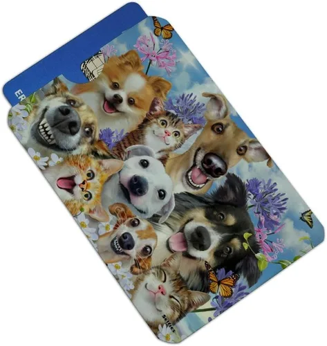 Miniatura 2 de Juego de 4 fundas para tarjetas de crédito para selfies, para perros y gatos, con bloqueo RFID, funda protectora para monedero, Multi colorido