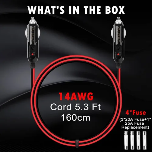 Miniatura 5 de CUZEC Cable de carga de enchufe de encendedor de cigarrillos macho a macho, 20A, 5.3 pies / 5.2 ft, 14 AWG macho a macho, con indicador LED