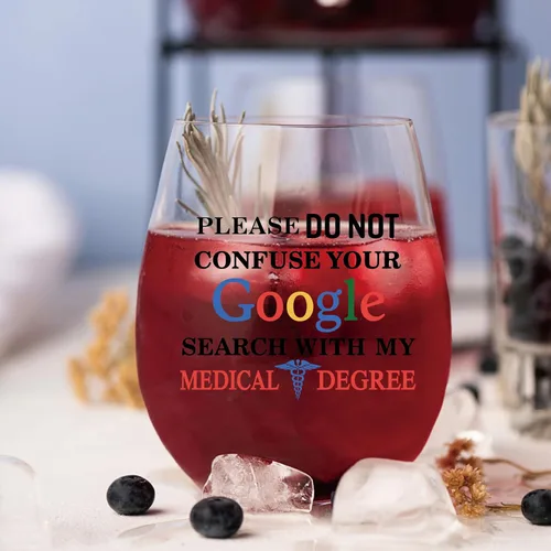 Miniatura 4 de AGMDESIGN Please Do Not Confuse Your Google Search With My Medical Degree - Vaso de vino divertido con caja de regalo, regalos para doctor médico