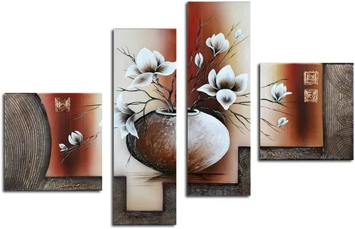 Noah Art -Arte de flores contemporáneo, tulipán blanco en un florero, imágenes de flores 100% pintadas a mano, pintura al óleo abstracta de flores
