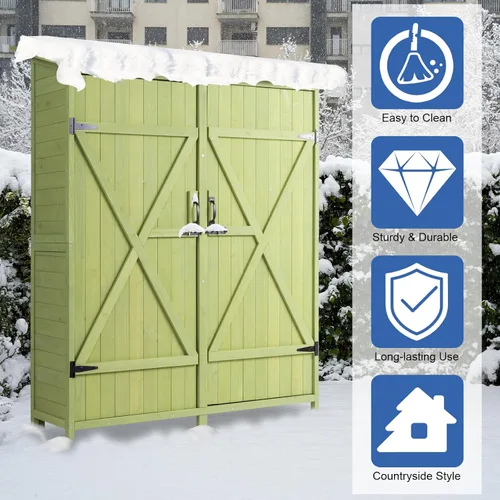 Miniatura 7 de VINGLI Cobertizo de almacenamiento de madera para exteriores, cobertizo de jardín extra grande con 2 pestillos de seguridad, organizador de Verde