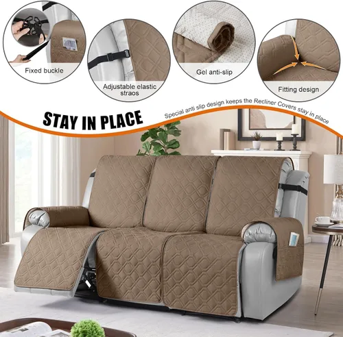 Miniatura 3 de VANSOFY Funda impermeable para sofá reclinable, lavable, funda para sofá reclinable de 1 pieza, protector de muebles con correas elásticas, bolsillo