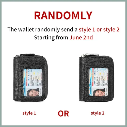 Miniatura 2 de RNIEGA Cartera pequeña de piel con bloqueo RFID para tarjetas de crédito, cartera pequeña para mujer, doble cremallera con ventana de identificación