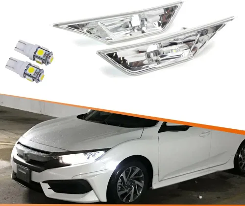 Juego de luces indicadoras de giro de lentes transparentes blancas LED completas ADIIL para parachoques delanteros Compatible con Honda Civic 10ª
