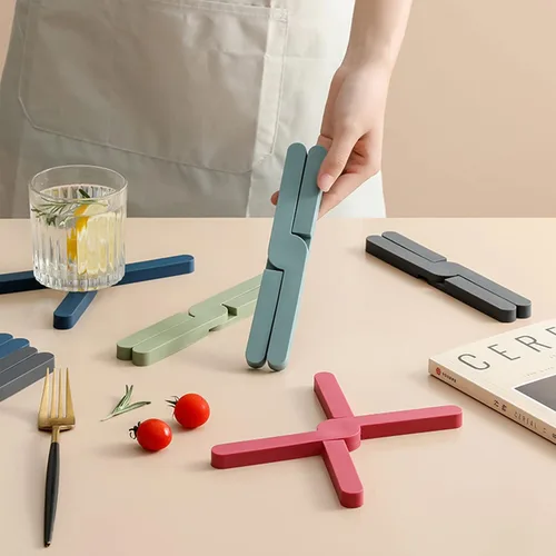 Miniatura 8 de Salvamanteles de silicona plegables antideslizantes resistentes al calor con diseño de cruz plegable para platos calientes, ollas y sartenes