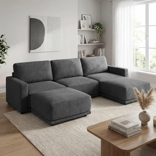 Miniatura 27 de Sofá modular de 79 pulgadas para sala de estar pequeña, sofá moderno en forma de L con otomana, juego de sofá de felpilla de 3 piezas para muebles