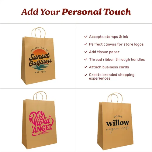 Miniatura 5 de PTP - 250 bolsas de mano para regalo, de papel, Kraft Perfectas para cumpleaños, bodas, vacaciones y toda ocasión Colores blanco o natural