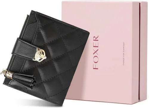 Miniatura 6 de Cartera de cuero para mujer, pequeña billetera plegable acolchada, tarjetero, Negro2, Classic