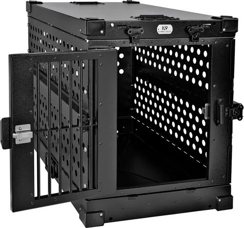 Miniatura 5 de K9 Kennel Boss - Jaula para perros de aluminio con recubrimiento en polvo totalmente plegable y resistente, mediana (negro)