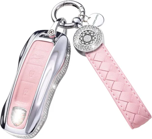 Miniatura 50 de Funda para Llave Honda con Llavero, Carcasa Protectora de Cuero Genuino Rosa con Cristales Compatible con Honda Accord Civic CRV Pilot Odyssey 2022