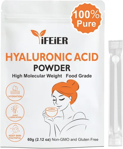 iFEiER Polvo de ácido hialurónico puro | Suplementos de ácido hialurónico de grado alimenticio | 2.12 onzas | Polvo de ácido hialurónico de alto