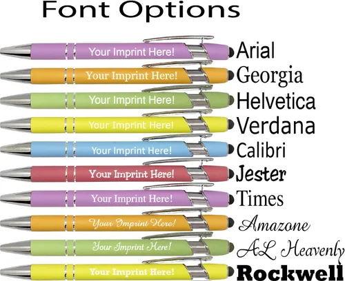 Miniatura 6 de ExpressDesigns™ - Bolígrafos personalizados pastel premium con lápiz óptico Bolígrafos personalizados de metal suave al tacto con tinta negra