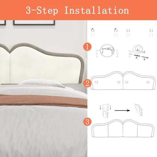 Miniatura 5 de BSHOMGI Cabecera Queen para montar en la pared para paneles de cabecera de cama ajustables, cabecera tapizada de terciopelo para dormitorio
