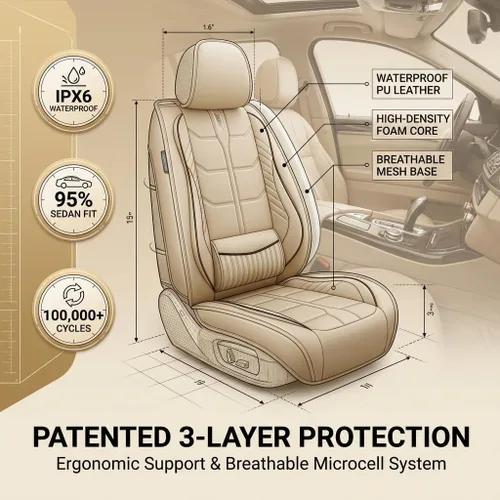 Miniatura 3 de URINOVET Funda de asiento de coche para Nissan Titan XD 2016-2023, funda de asiento delantero y trasero de 5 plazas, fundas de asiento de cuero