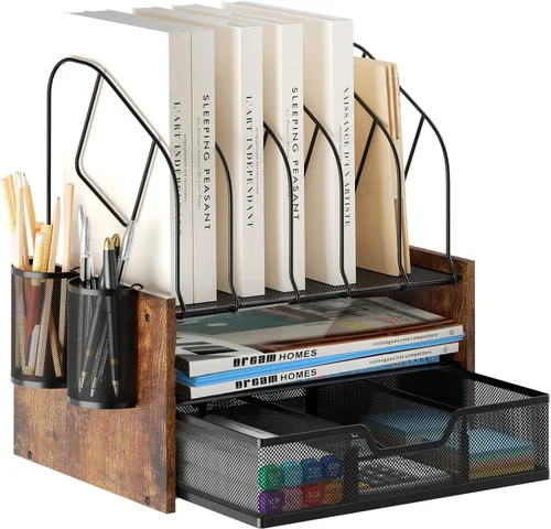 Organizador de escritorio con cajón, organizador de archivos de escritorio y organizador de bandeja de papel con soporte vertical para archivos,