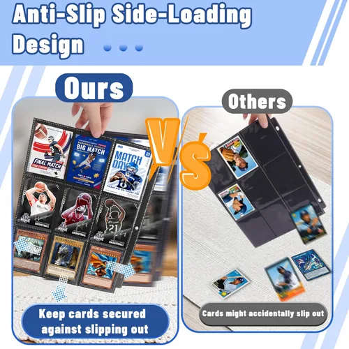 Miniatura 5 de Carpeta de 900 bolsillos con fundas para tarjetas de intercambio, fundas para tarjetas de béisbol compatibles con tarjetas deportivas de tamaño Negro