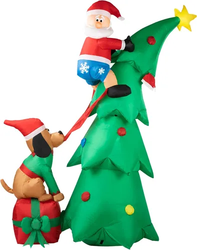 Miniatura 8 de Hioasis Decoración inflable de Navidad para exteriores de 9 pies, árbol con monstruo verde de Navidad, perro y cajas de regalo con luces LED