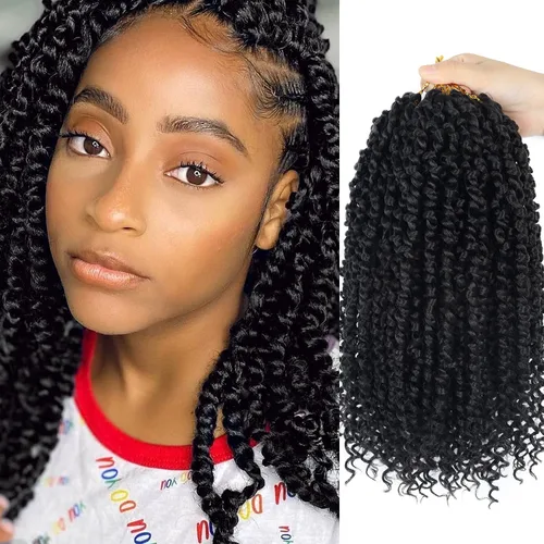 Miniatura 16 de Bileaf Cabello de Ganchillo Passion Twist Pre-retorcido de 10 Pulgadas, 8 Paquetes de Ganchillo Passion Twist, Cabello Corto Passion Twist