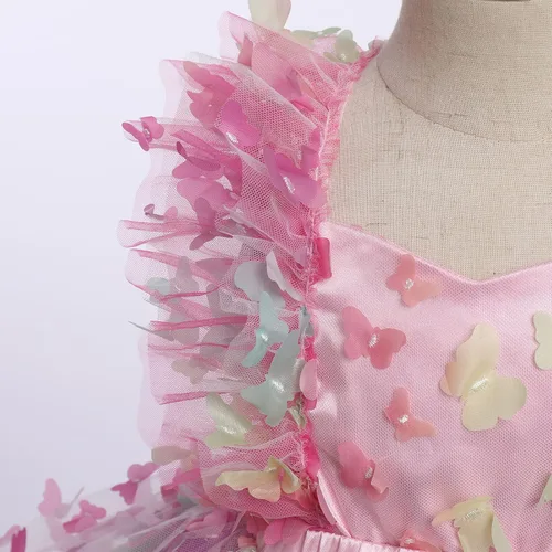Miniatura 4 de IDOPIP Vestido de tutú de mariposa para bebé, sin mangas, sin espalda, de encaje, princesa, vestido de fiesta de cumpleaños con diadema