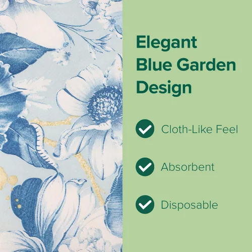 Miniatura 4 de SimuLinen Toallas de mano desechables de jardín azul con flores para baño, toallas para invitados de un solo uso con tacto de lino, papel de seda