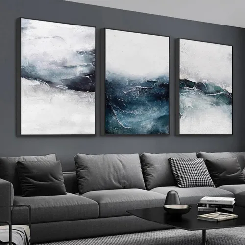 ARTKN Arte abstracto de pared de 3 piezas de lienzo enmarcado grande para sala de estar, dormitorio, oficina en casa, cuadros decorativos modernos