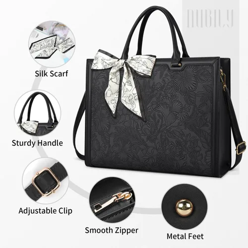 Miniatura 3 de Bolso para laptop de 15.6 pulgadas para mujer; bolsa tote de cuero impermeable para negocios, maletín ligero de oficina, gran capacidad, bolso