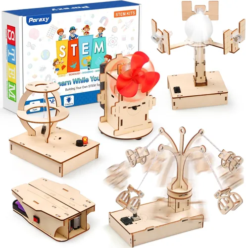 Poraxy Kits STEM para niños de 8 a 10 a 12 años, 5 juegos de rompecabezas 3D de madera, experimentos educativos de ciencia, proyectos de
